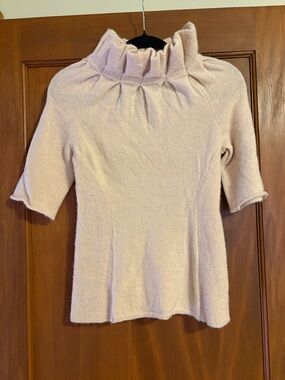 Anthropologie Moth pale pink pleated neck sweater short sleeve Sz S
